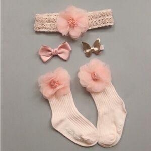 NIB Chicbaby Pink Flower Hair Accessories & Socks